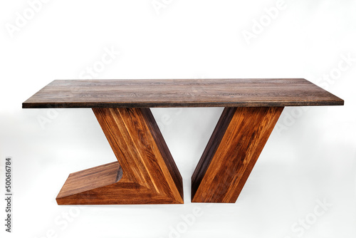 handmade wooden table on a white background with all the details