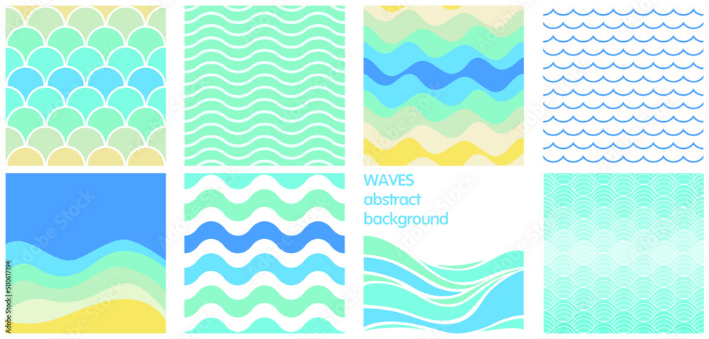 Abstract multicolored different waves. View of the surf from above. Seamless patterns