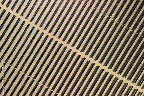 Aerial view of Solar power plant in Mojave desert, California .
