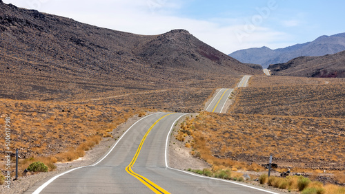 Ups and downs in scenic highway 190 through Death Valley national park.