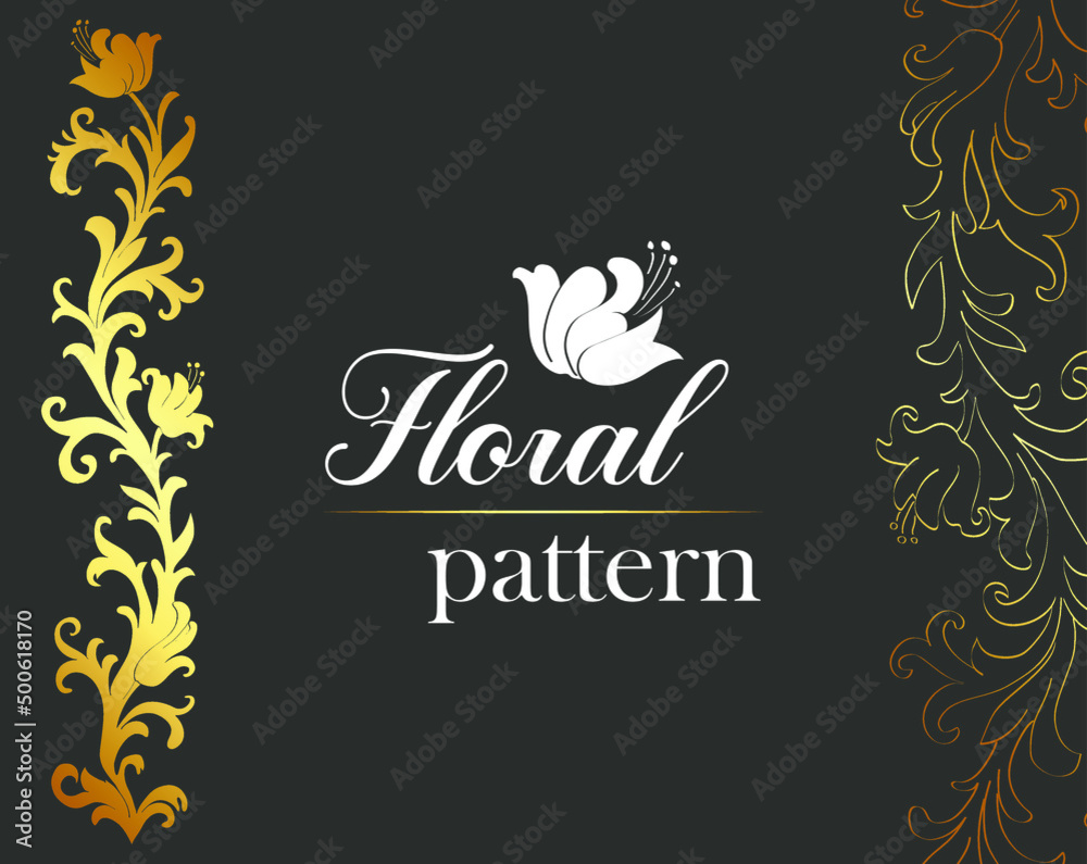 Golden floral pattern. Gold flowers and leaves.  - obrazy, fototapety, plakaty 