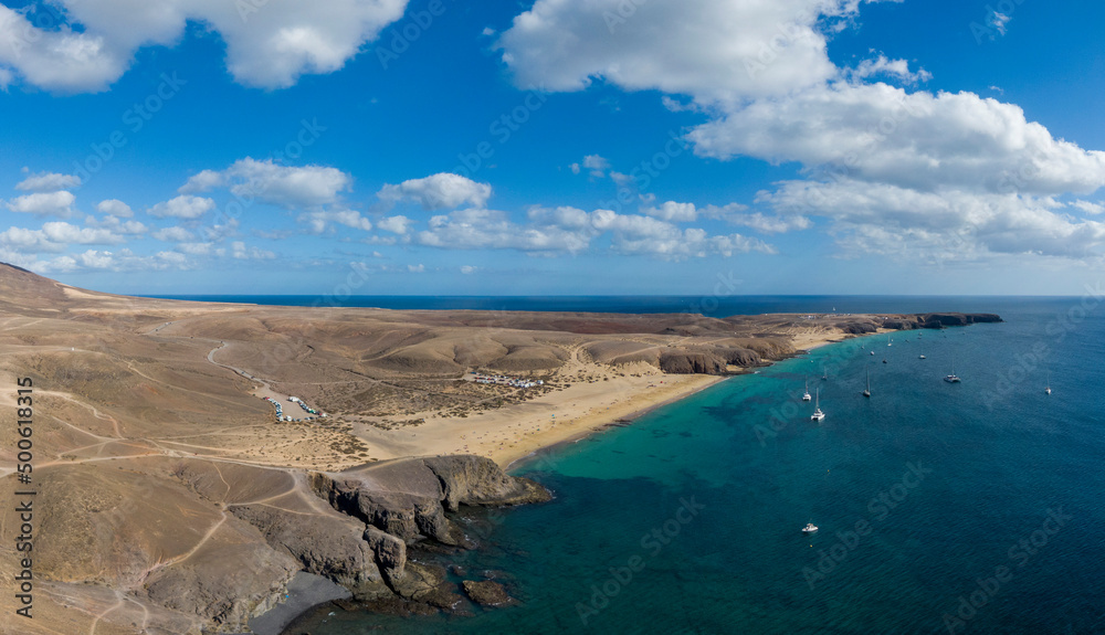 The Playa Mujeres beach on the southern coast of the spanish island of Lanzarote