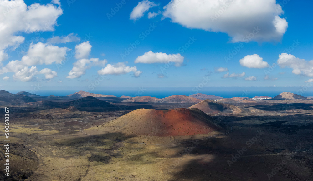 Caldera Colorada volcano in the Timanfaya National Park, Spain