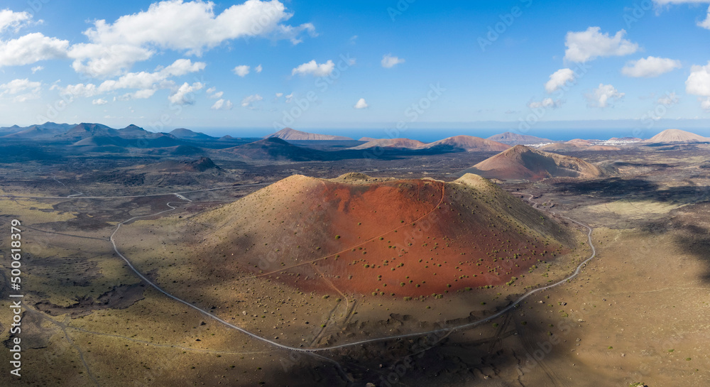 Caldera Colorada volcano in the Timanfaya National Park, Spain