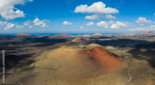 Caldera Colorada volcano in the Timanfaya National Park, Spain