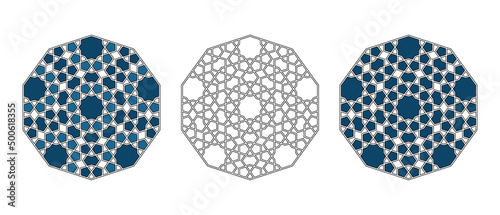 Set of Islamic traditional rosettes for greetings cards decoration and design isolated on white backgrounds. Vector illustration.