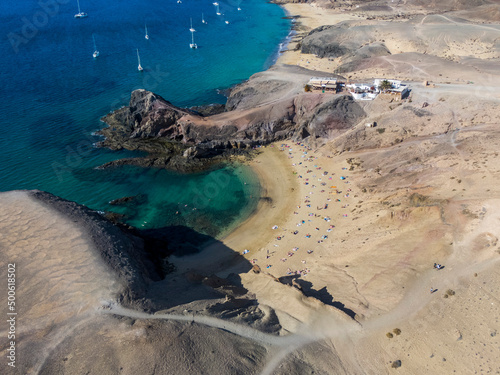 The Playa del Papagayo beach on the southern coast of the spanish island of Lanzarote