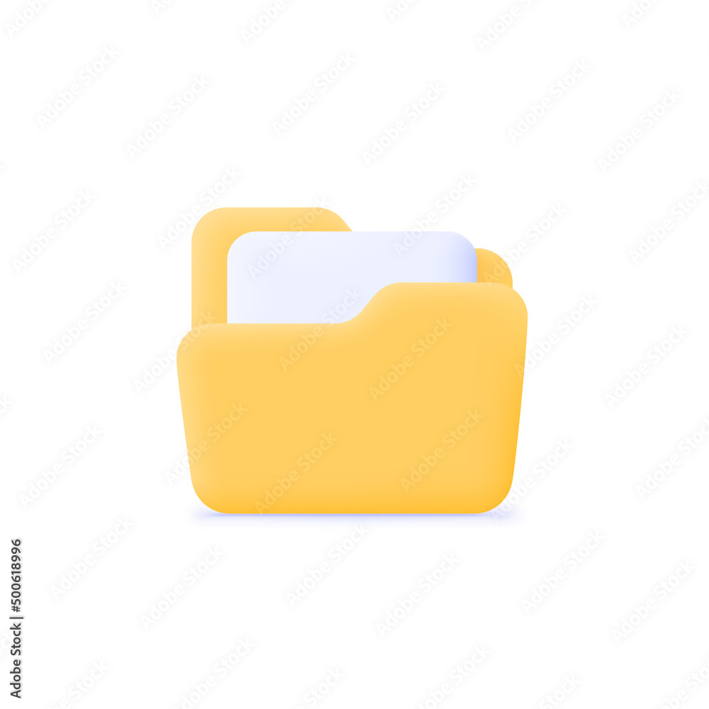 Folder in 3d style white background. Yellow portfolio folder 3d icon. Business folder, document, file realistic 3d icon. Vector icon illustration Folder in 3d style white background. Yellow portfolio folder 3d icon. Business folder, document, file realistic 3d icon. Vector icon illustration