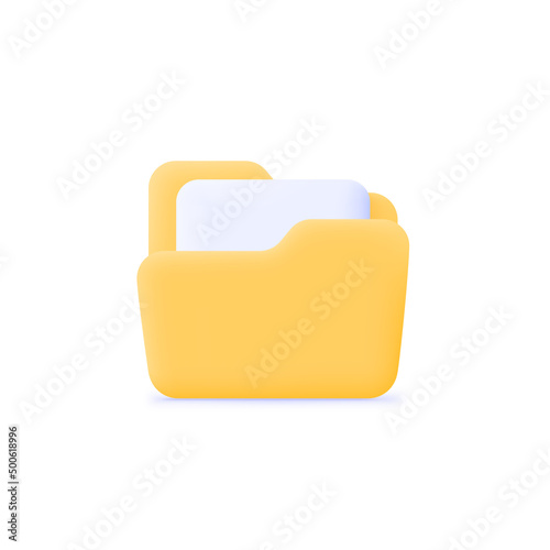 Folder in 3d style white background. Yellow portfolio folder 3d icon. Business folder, document, file realistic 3d icon. Vector icon illustration