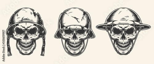 Soldier skulls monochrome label vintage