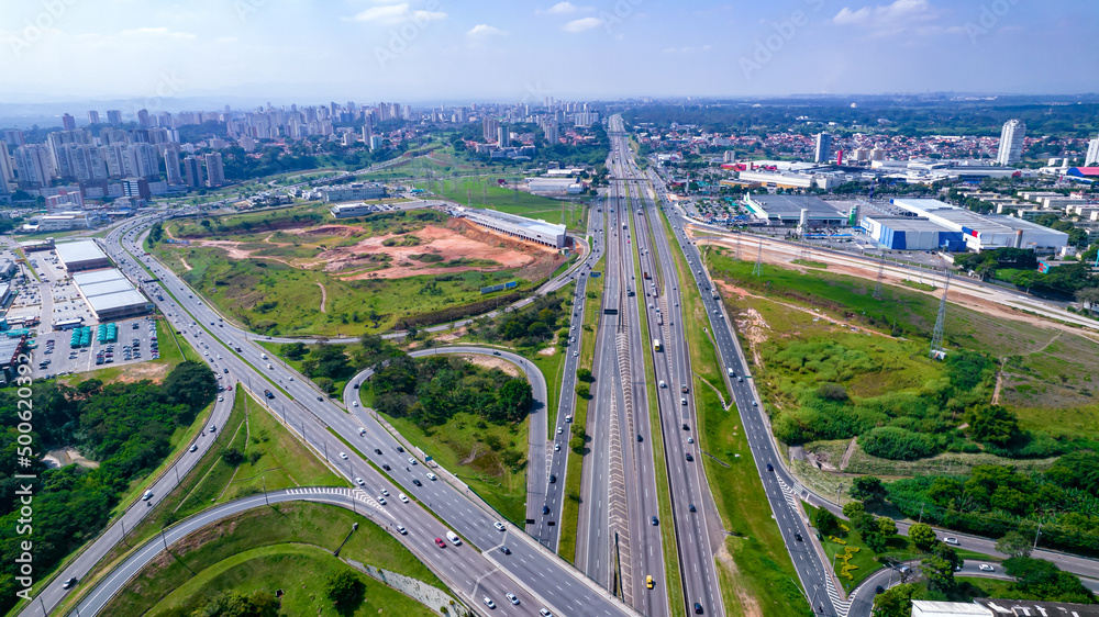 Aerial view of Sao Jose dos Campos, Sao Paulo, Brazil. View of the road interconnection. Aerial view of Sao Jose dos Campos, Sao Paulo, Brazil. View of the road interconnection.