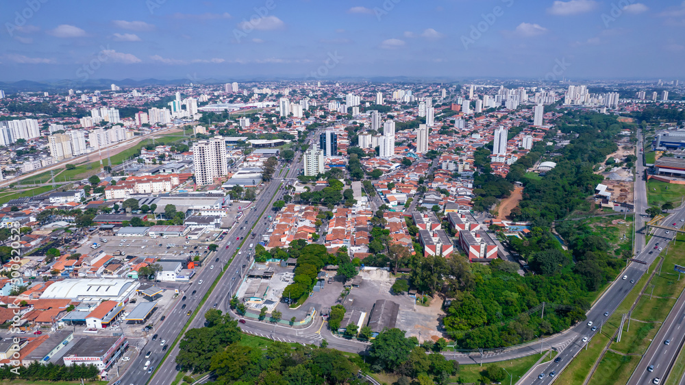 Aerial view of Sao Jose dos Campos, Sao Paulo, Brazil. View of the road interconnection. Aerial view of Sao Jose dos Campos, Sao Paulo, Brazil. View of the road interconnection.