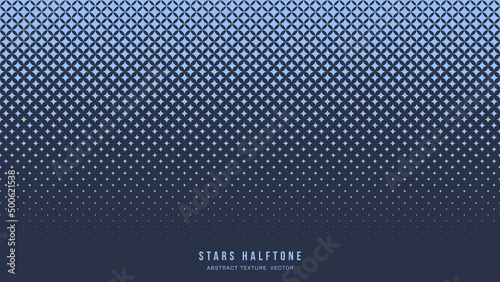 Stars Halftone Pattern Vector Checkered Star Shapes Border Blue Abstract Background. Chequered Faded Falling Particles Subtle Texture. Half Tone Contrast Graphic Minimalist Geometric Wide Wallpaper