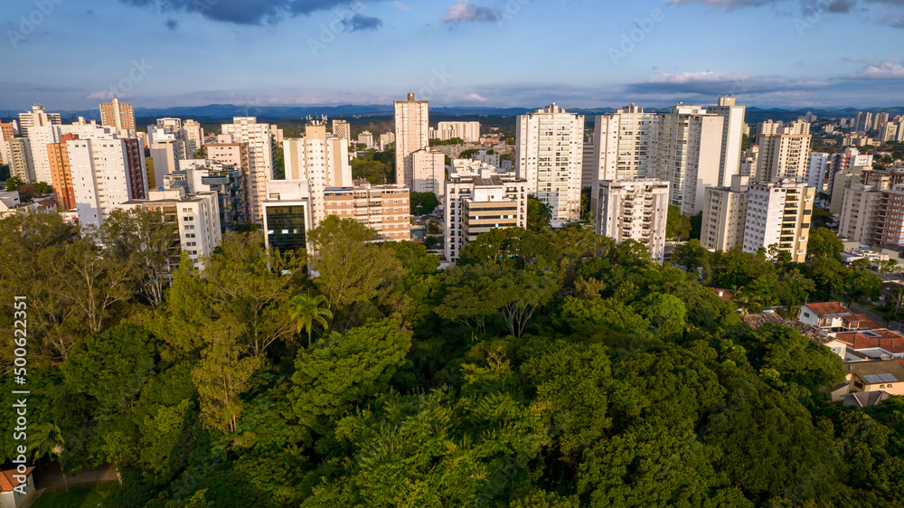 Obraz premium Aerial view of the city of Sao Jose dos Campos, Sao Paulo, Brazil. Residential buildings and trees on the streets