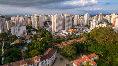 Sao Jose dos Campos, Sao Paulo, Brazil - 04, 2022: Aerial view of Parque Vicentina Aranha, Sacred Heart of Jesus Chapel, former sanatorium transformed into municipal park