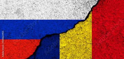 Russia and Romania flags background. Diplomacy and political, conflict and competition, partnership and cooperation concept photo