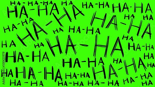 Ha ha on a green background. The villain's laughter to superimpose on the clip. Lettering in the style of a comic book. The Symbol of the Joker. 2D motion video.