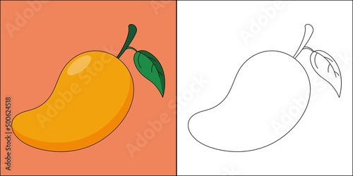 Ripe mango suitable for children's coloring page vector illustration
