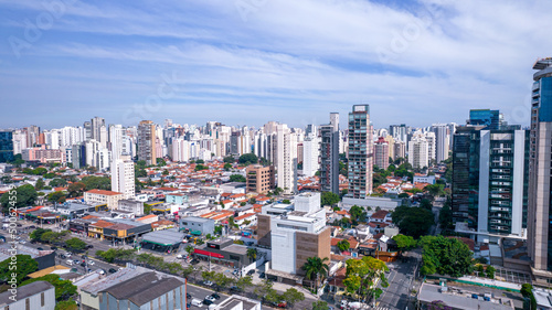 Aerial view of Avenida Brigadeiro Faria Lima  Itaim Bibi. Iconic commercial buildings in the background. With mirrored glass