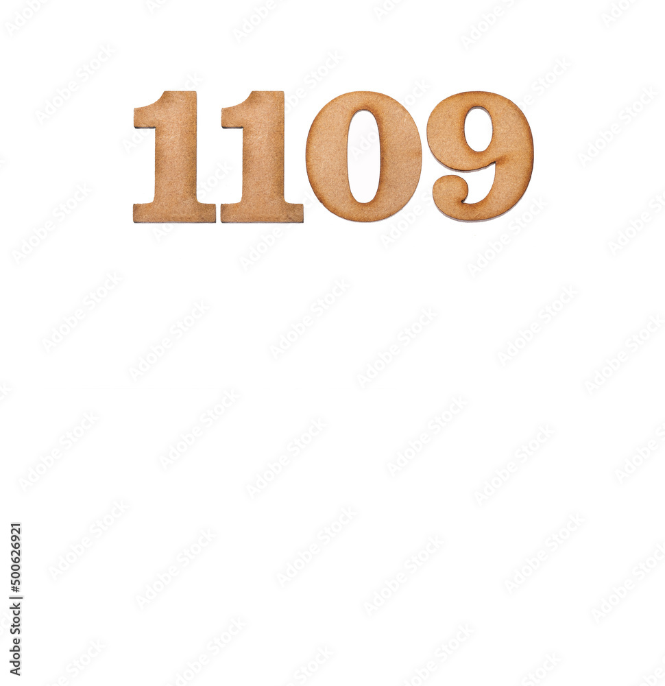 Number 1109 - Piece of wood isolated on white background Number 1109 - Piece of wood isolated on white background