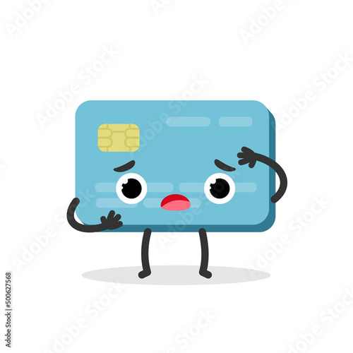 Bank plastic credit card scared character in cartoon style