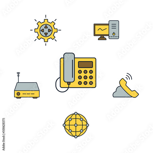 Voice over IP icons set color .Voice over IP pack symbol vector elements for infographic web