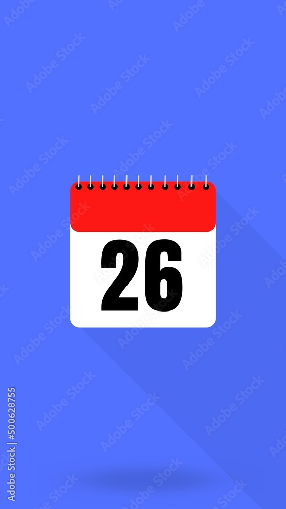 26day paper calendar with blue background day of month (January