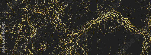 Modern banner, geometric golden pattern, black background. Grunge texture with cracks, sparkles. Topical design solution for brochure, catalogue, book, poster, flyer, invitation.
