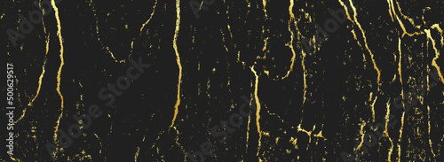 Luxury banner, geometric gold pattern, black background. Grunge texture with cracks, sparkles. Topical design solution for brochure, catalogue, book, poster, flyer, invitation.