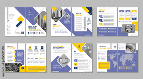 Brochure creative design. Multipurpose universal template, include cover, back and inside pages. Trendy minimalist flat geometric design. Vertical a4 format.