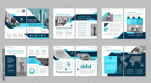 Brochure creative design. Multipurpose universal template, include cover, back and inside pages. Trendy minimalist flat geometric design. Vertical a4 format.
