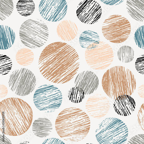 Abstract circle dots seamless pattern. Pencil effect. Vector illustration.