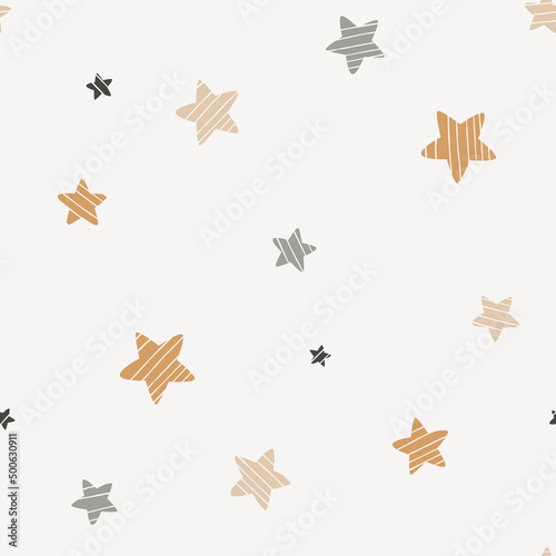 Golden stars pastel seamless pattern. Neutral baby background. Vector illustration.