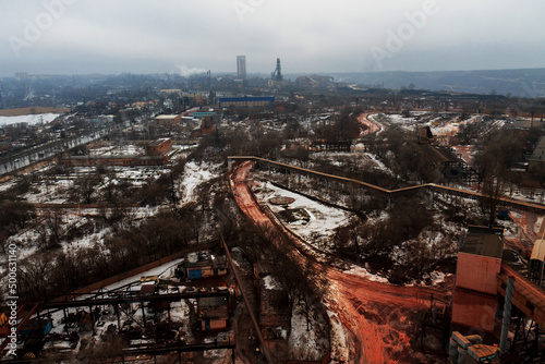 Conveyor galleries and tower headframes of iron ore mines in Krivoy Rog - Ukraine