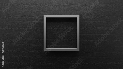 Frame with blank copy space to insert text, black brick wall background, scene template for presentation, 3D illustration