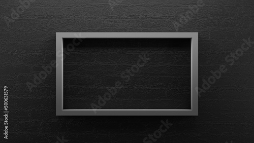 Frame with blank copy space to insert text, black brick wall background, scene template for presentation, 3D illustration (ID: 500631579)