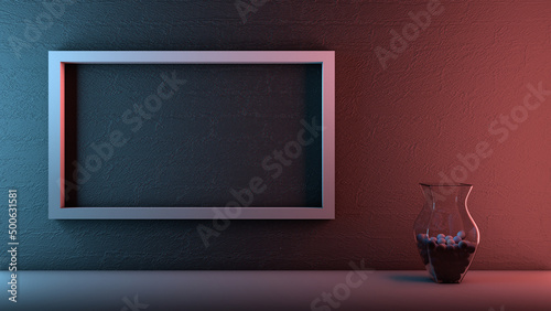 Frame with blank copy space to insert text, interior room with brick wall background, scene template for presentation, 3D illustration (ID: 500631581)