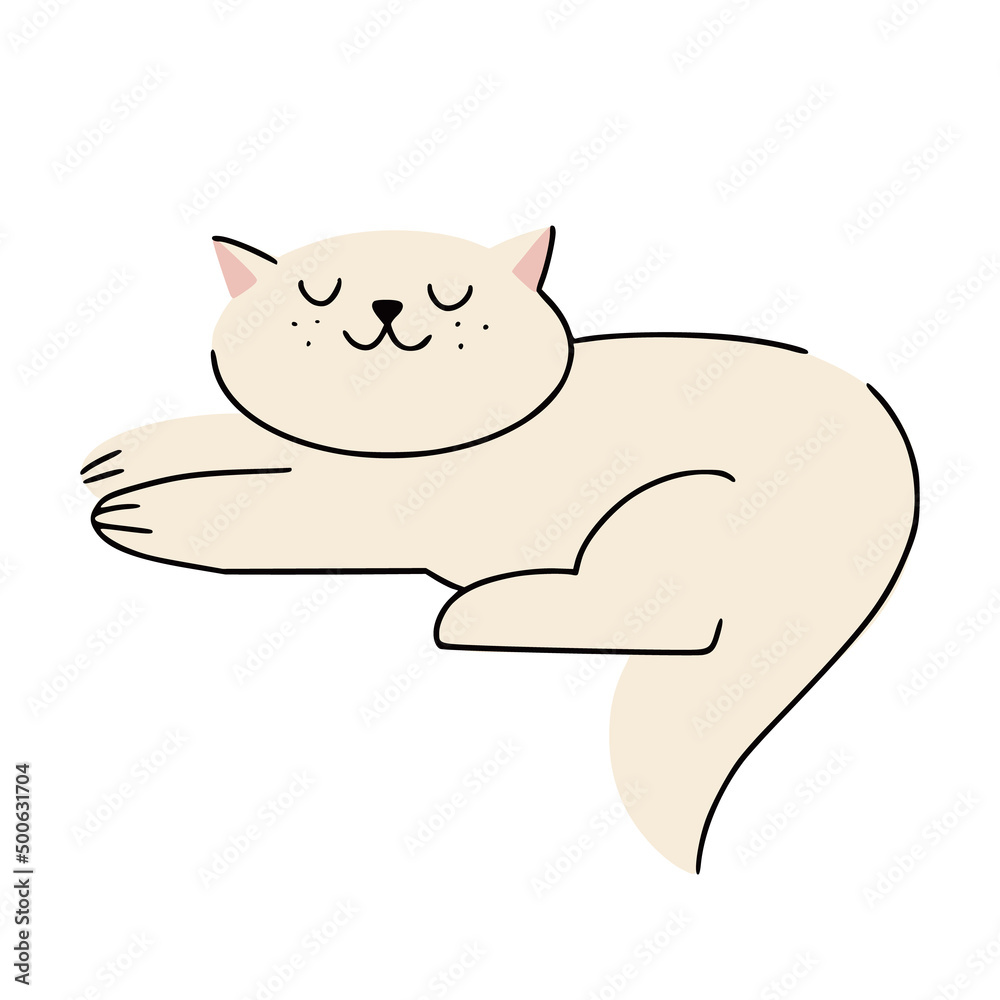 Cute funny sleeping and relaxing fluffy cat. Great for web design, instructions, cards and apps.