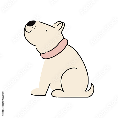 Cute funny puppy in collar waiting for feeding it. Great for web design, instructions, cards and apps.