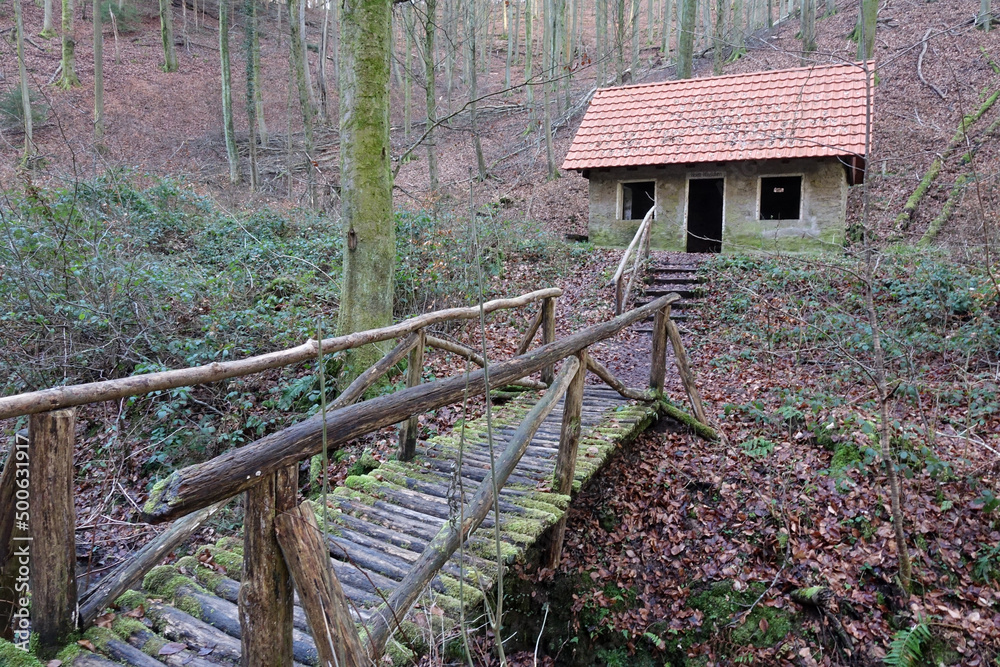 Fototapeta premium Hexenhaeuschen in der Rueckersbacher Schlucht