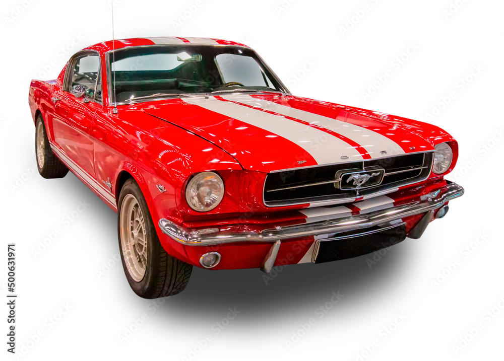 Classic Ford Mustang 1960s Fastback. White background. Photos | Adobe Stock