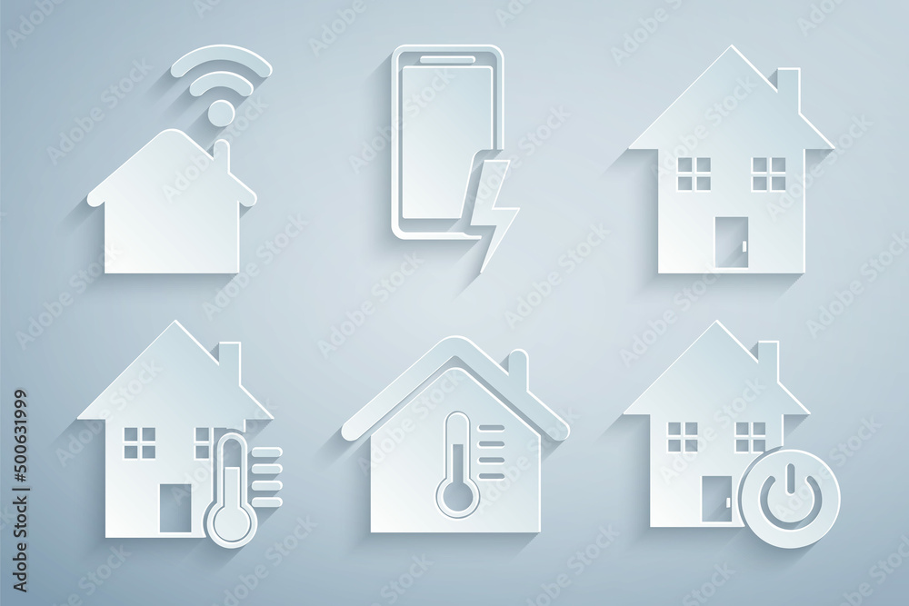 Set House temperature, Smart home, Mobile charging battery and with wi-fi icon. Vector Set House temperature, Smart home, Mobile charging battery and with wi-fi icon. Vector