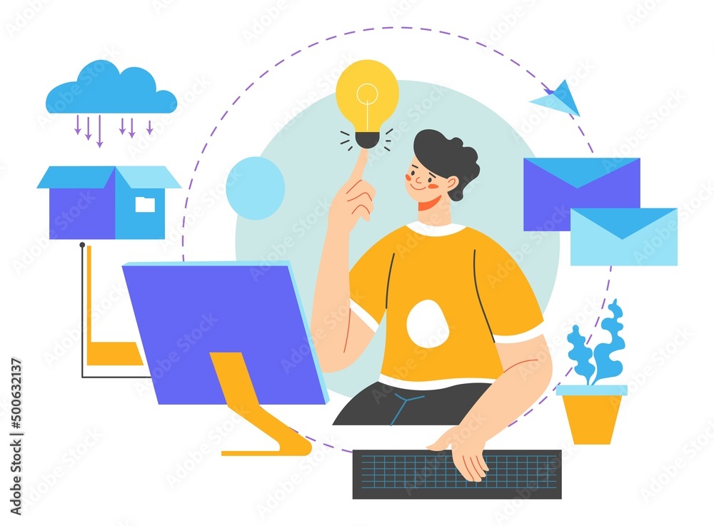 Creative ideas implementation at work, laptop Creative ideas implementation at work, laptop