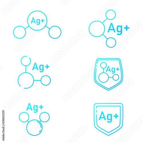 Silver ions antibacterial protection icon shield. Silver ions acting icon. Antibacterial properties of Ag+ molecules. Argentum destroys bacteria shell isolated vector emblem for cosmetics