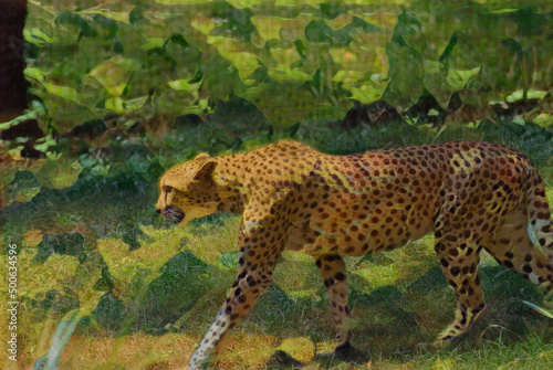 Photo edited to look like an abstract painting of a Cheetah. 