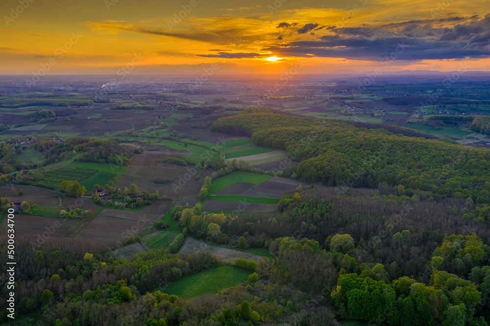 Fototapeta premium Beautiful Bilogora in sunset near village Maglenca