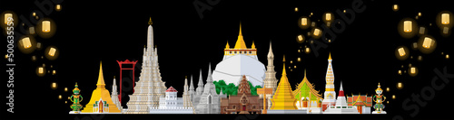 Thailand travel concept The Most Beautiful Places To Visit In Thailand in flat style.