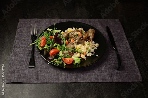 sous vide rice and meat with vegetables