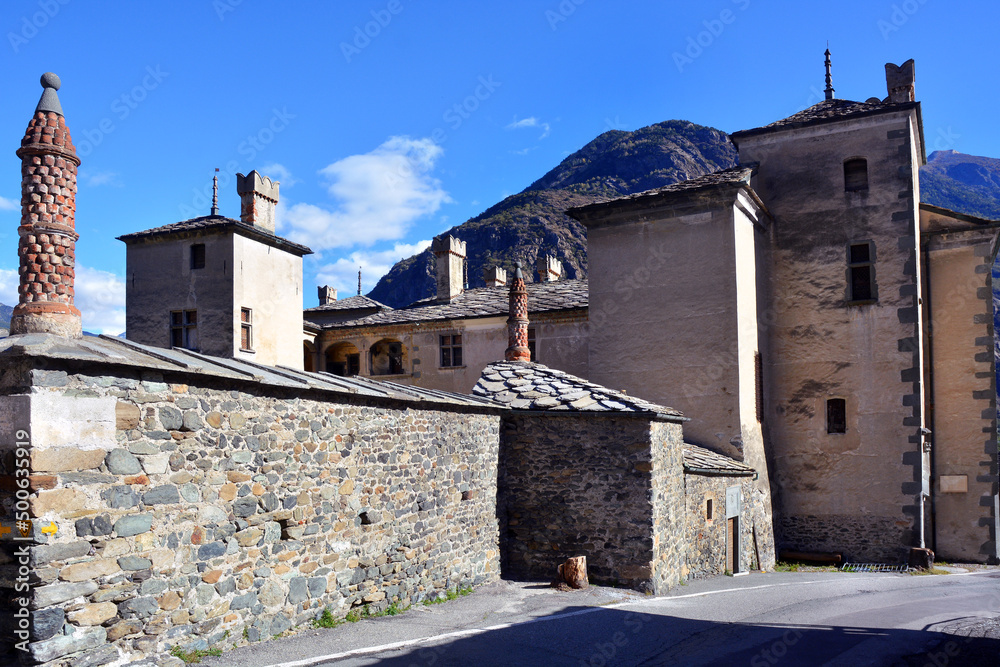 Issogne, Aosta Valley, Italy. The ancient castle of  Issogne