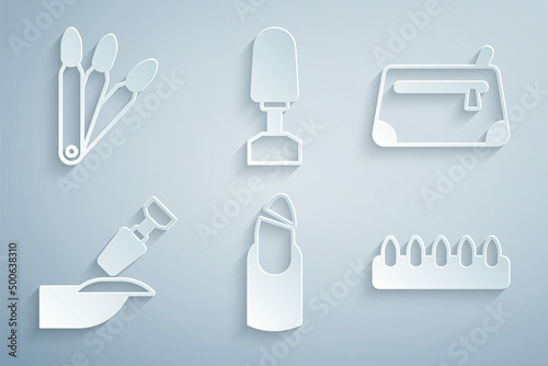 Set Broken nail, Cosmetic bag, Milling cutter for manicure, False nails, and icon. Vector